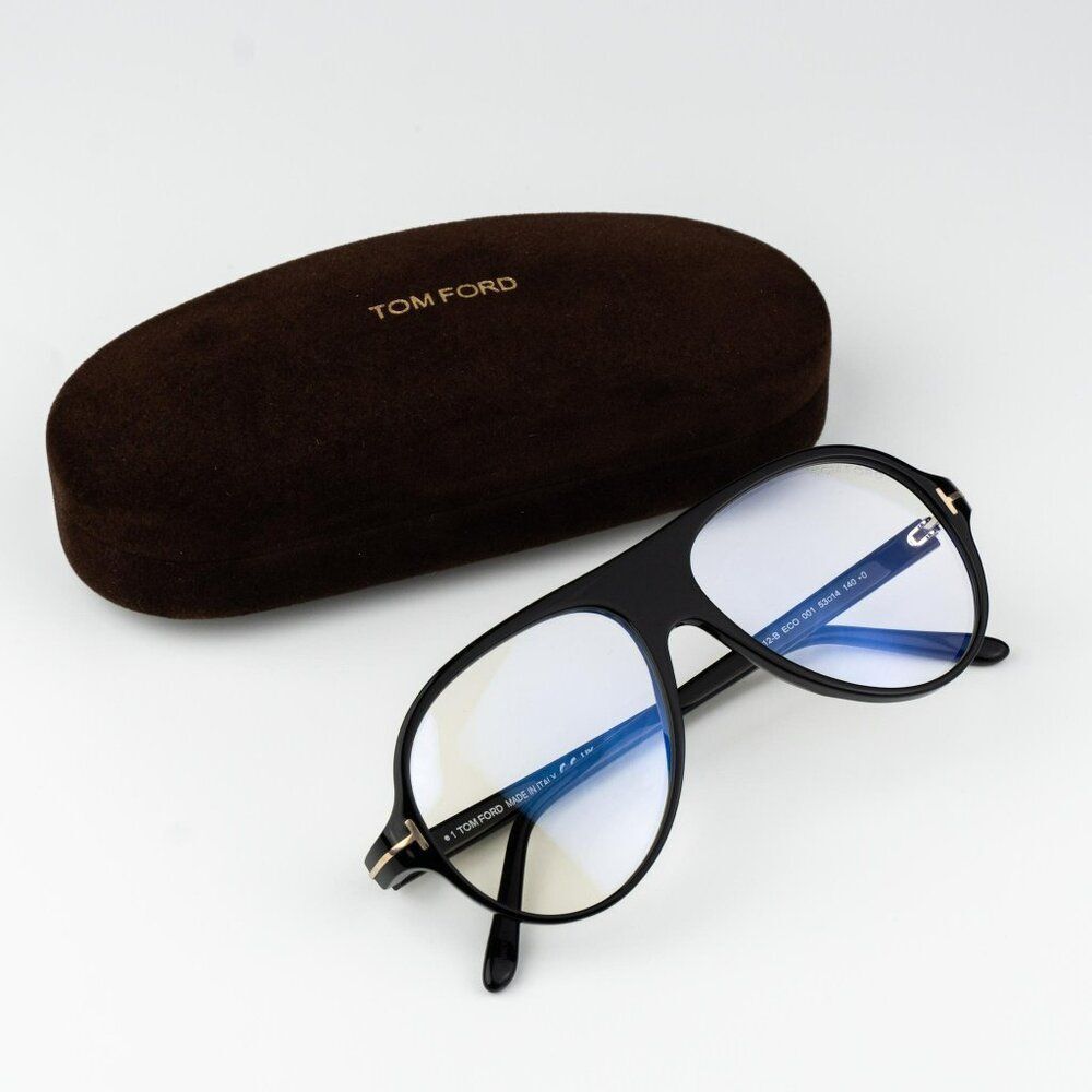 Tom Ford Women Eyeglasses Shiny Black Blue Block Pilot FT5012-B/V 001 BRAND NEW